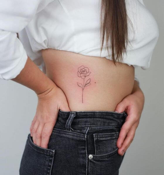 Single Line Rose Tattoo
