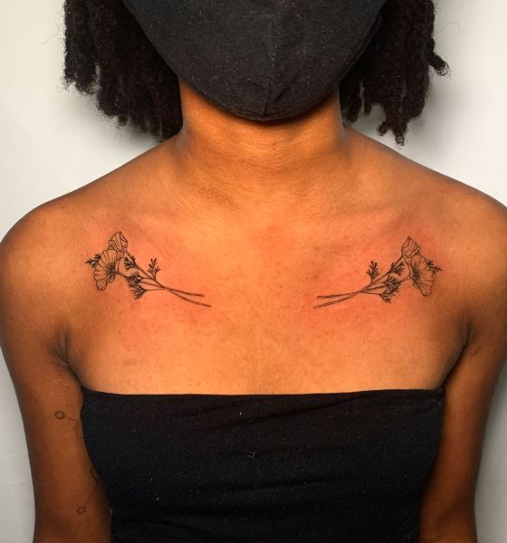 Small Flower Collarbone Tattoo