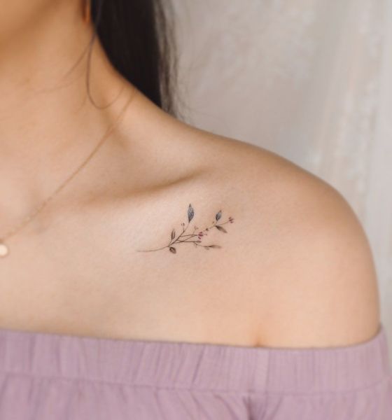 Small Flower Tattoo on Collar Bone