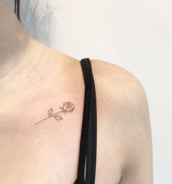 Small Rose Tattoo on Collarbone