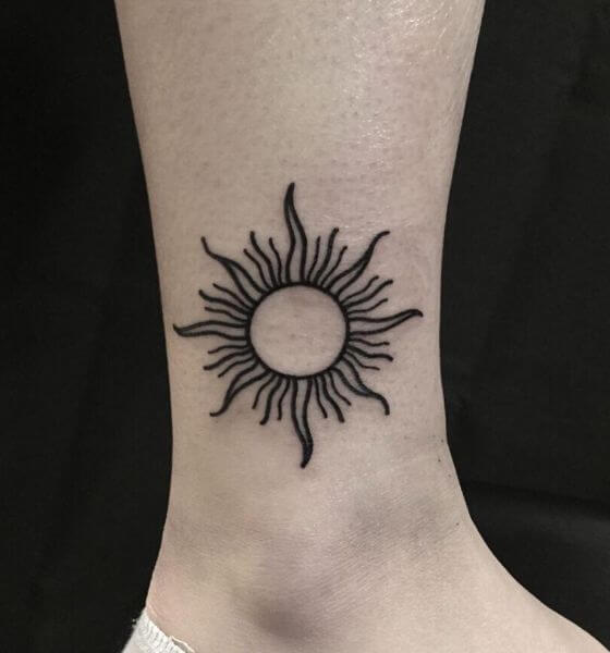 Sun Outline Tattoo on Ankle
