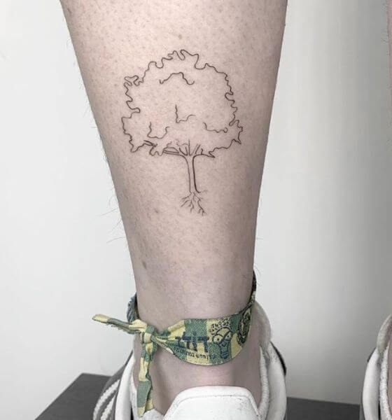 Tree Outline Tattoo on Calf