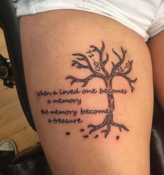 Tree of Life Memorial Tattoo on Thigh