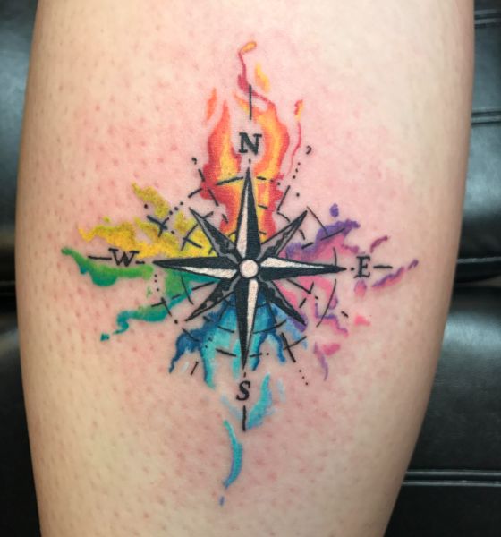 Watercolor Compass Tattoo