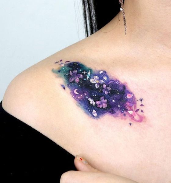 Watercolor Tattoo on Collarbone