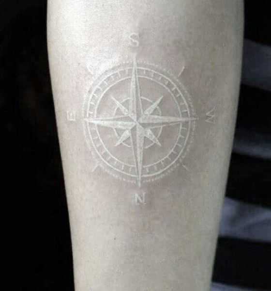 White Ink Compass Tattoo