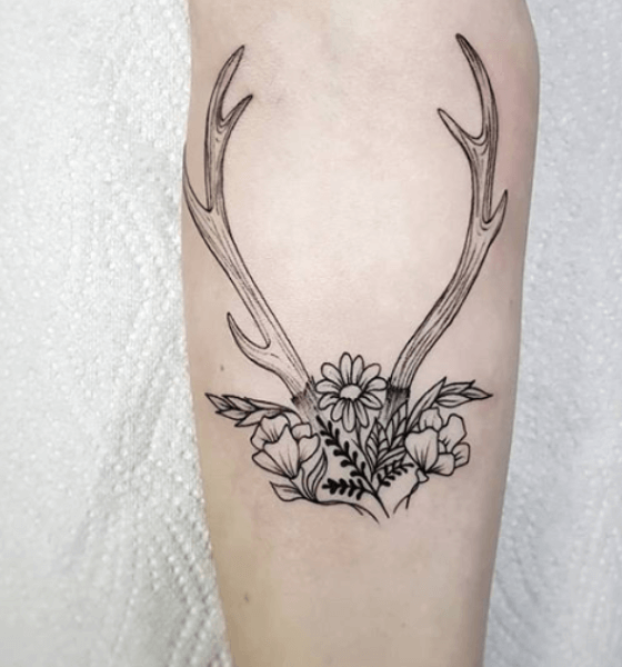 Antlers with Flowers Tattoo