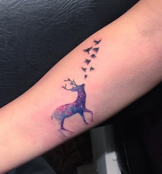 Bird and Deer Tattoo on Forearm