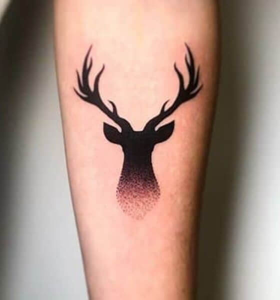 Black Silhouette Deer Tattoo