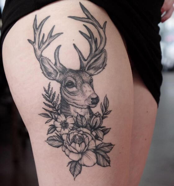 Deer Tattoo on Thigh