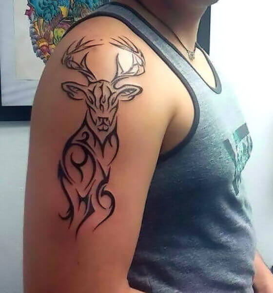 Deer Tribal Tattoo on Shoulder