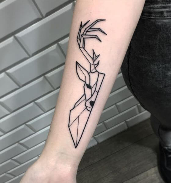 Geometric Deer Tattoo on Forearm