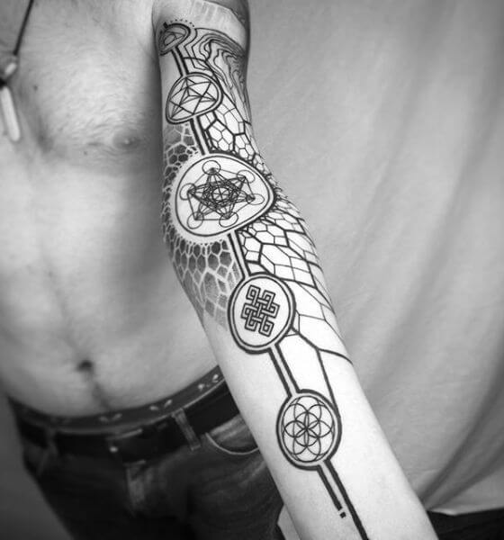 Geometric Spiritual Tattoo on Sleeve