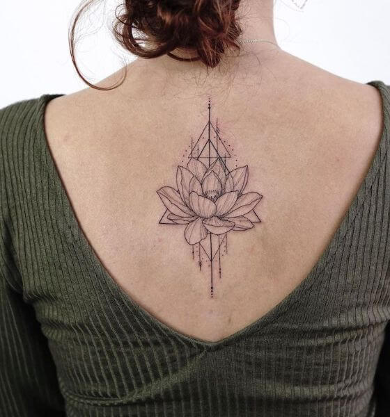 Lotus Spiritual Tattoo on Back for Women