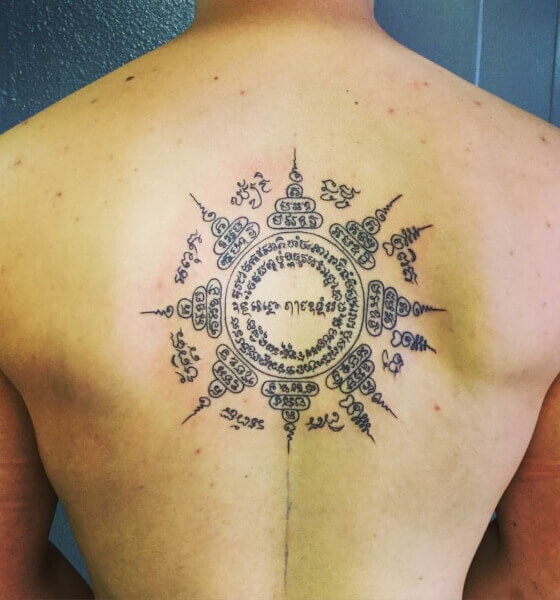 Mantra Spiritual Tattoo on Back
