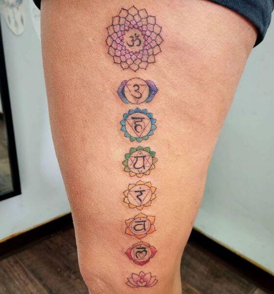 Seven Chakras Tattoo Design on Thigh