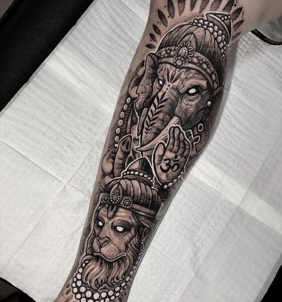 Spiritual Tattoo on Leg Sleeve