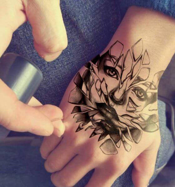 Temporary Girl Face Tattoo on Hand