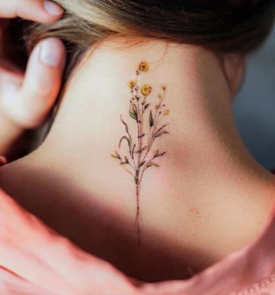 Temporary Tiny Floral Tattoo on Nape