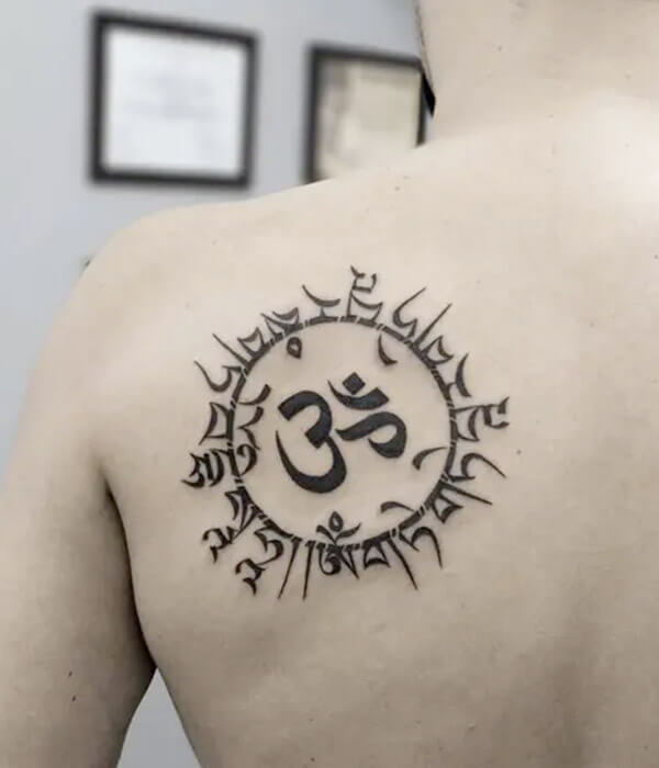 Devanagari Scripture Om Symbol Tattoo on Back