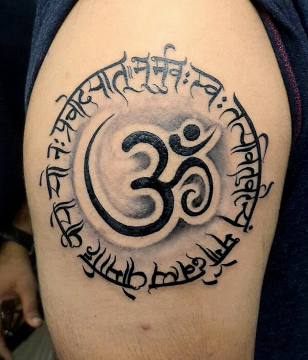 Maha Mrityunjaya Mantra Tattoo with Om on Back  Black Poison Tattoos