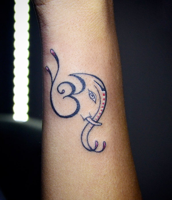 Lord Ganesha Face with Om Symbol Tattoo