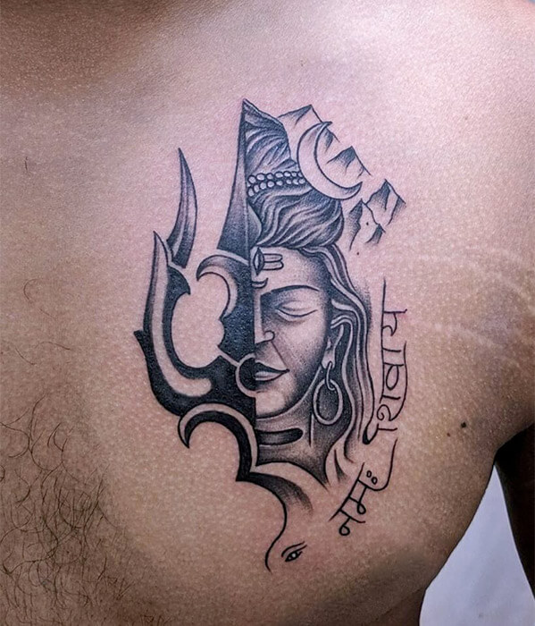 Lord Shiva with Om Symbol Tattoo on Chest