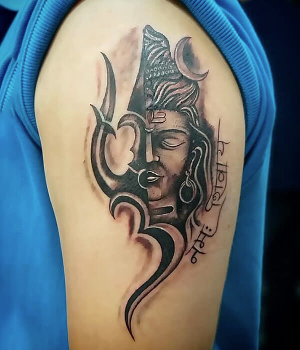 Lord Shiva with Om Symbol Tattoo on Shoulder