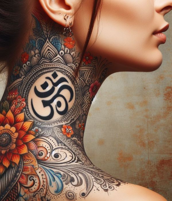 Om Tattoo On Neck for women