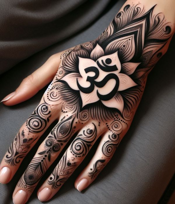 Om Tattoo on Hand For Women