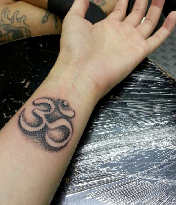Shaded Om Symbol Tattoo on Arm