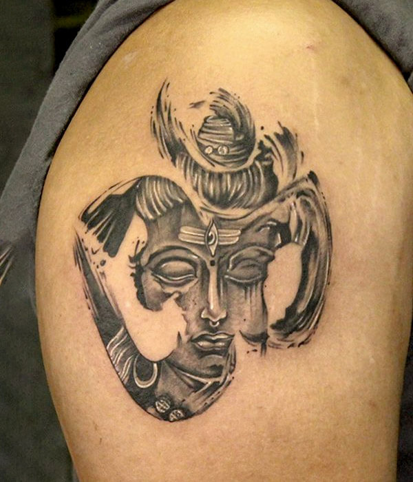 Shiva Portrait Tattoo with Om Symbol