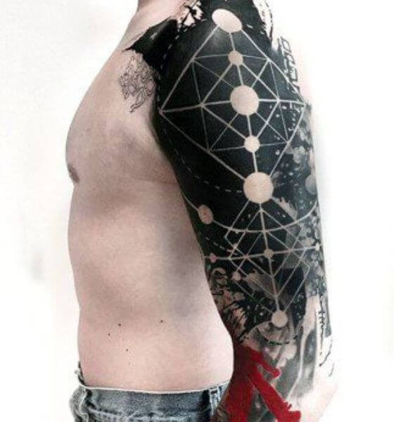 Trash Polka Geometric Tattoo on Sleeve