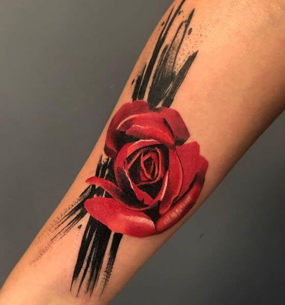 Trash Polka Rose Tattoo on Forearm