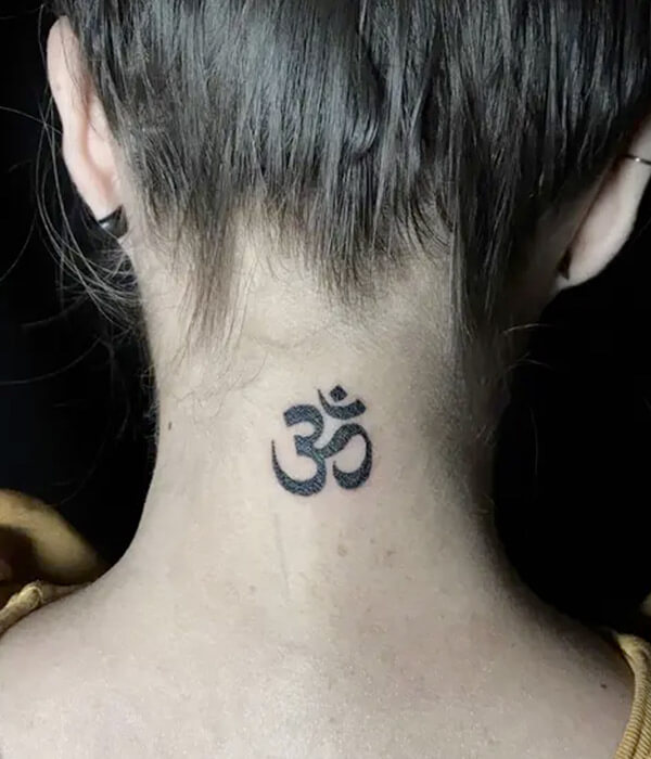 Vintage Style Om Tattoo on Nape