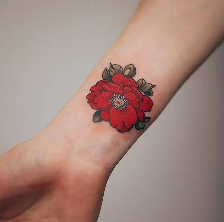 Beautiful Peony Tattoo on Wrist