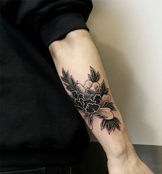Black Peony Tattoo on Arm