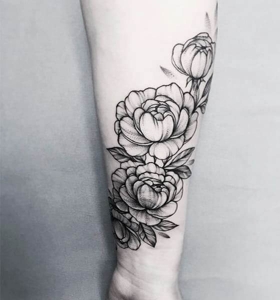 Neotraditional peony tattoo  Black flowers tattoo Japanese flower tattoo  Japanese sleeve tattoos