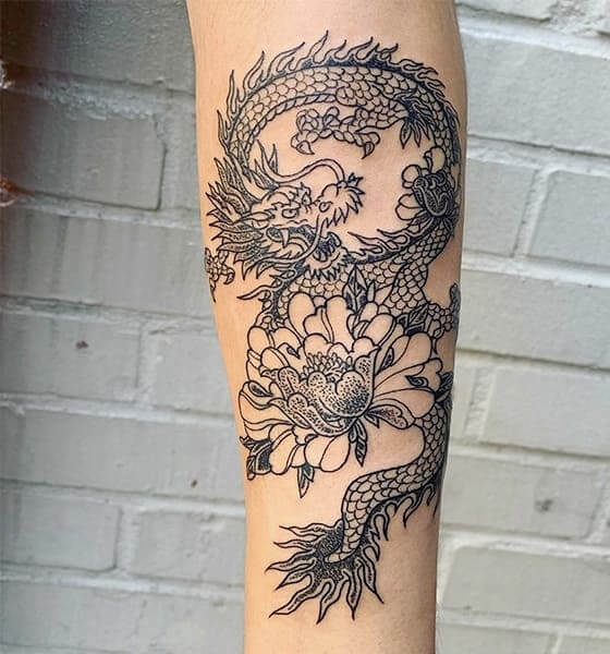 Dragon Peony Tattoo on Arm
