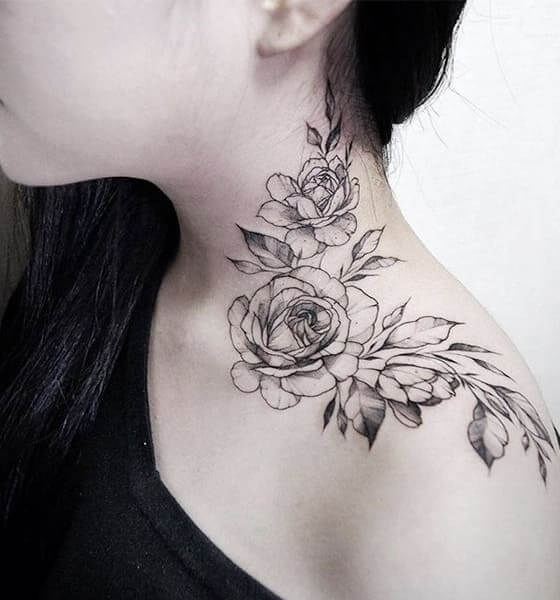 Neck Peony Tattoo