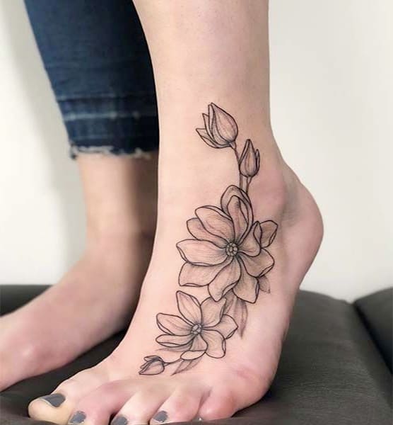 Peony Tattoo on Feet