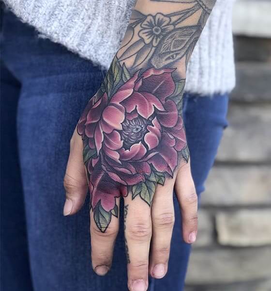 Peony Tattoo on Hand