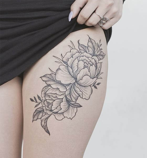 Peony Tattoo on Thigh