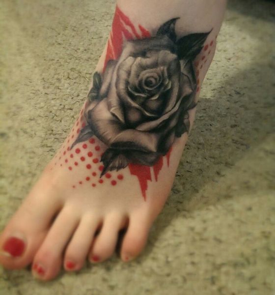 Rose Trash Polka Tattoo on Foot