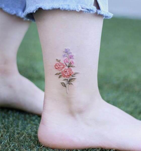 Small Peony Tattoo on Ankle