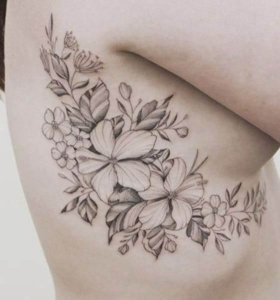 Tattoo of a Peony Rib