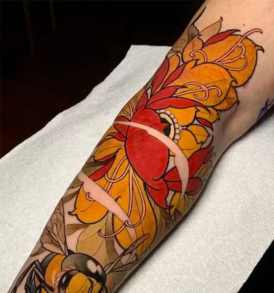 Traditional Peony Tattoo on Arm