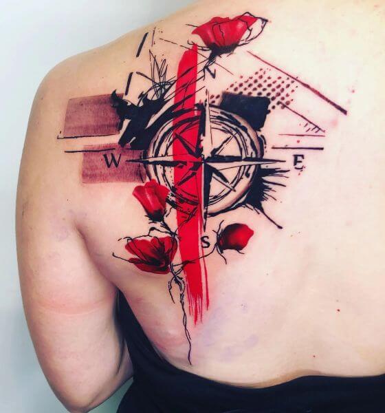 Trash Polka Compass Tattoo on Back