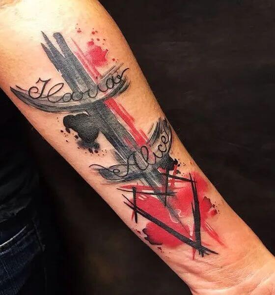 Trash Polka Cross Tattoo on Arm