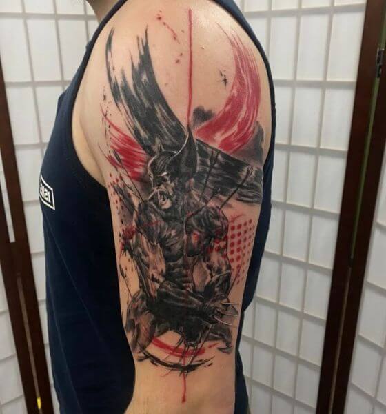 Trash Polka Samurai Tattoo on Sleeve